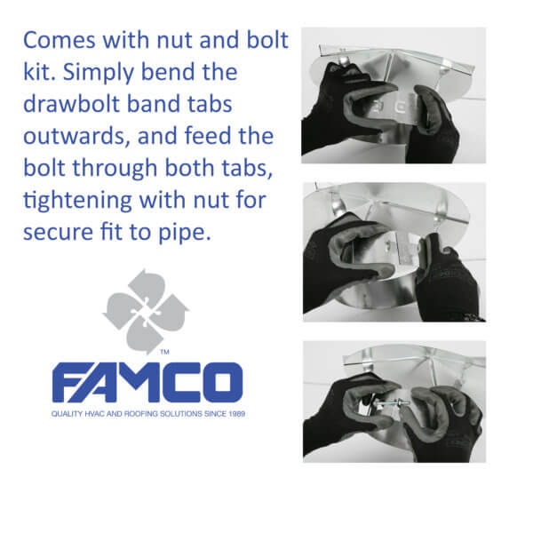 infographic showing how to install the FAMCO Cone Top Chimney Cap - Galvanized Steel