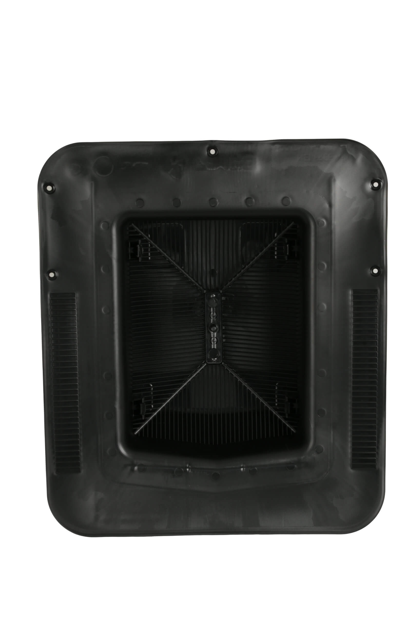 Bottom of plastic roof vent with 50 sq. inch net free area in dark brown.