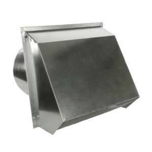 Front view of FAMCO Hooded Wall Vent with damper, gasket, and screen in galvanized steel.