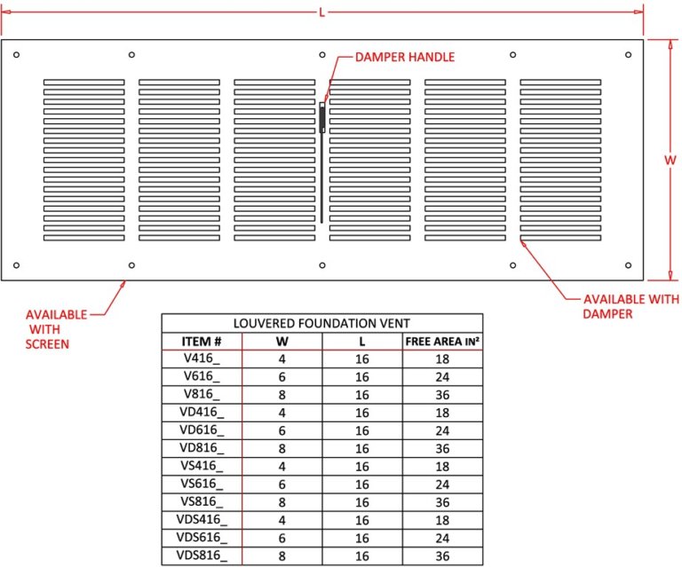 Louvered Foundation Vent with Damper - Aluminum-1480