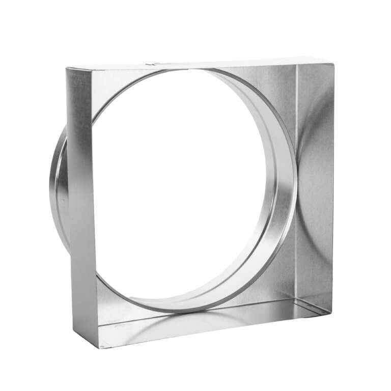 Back view of a square to round transition box.