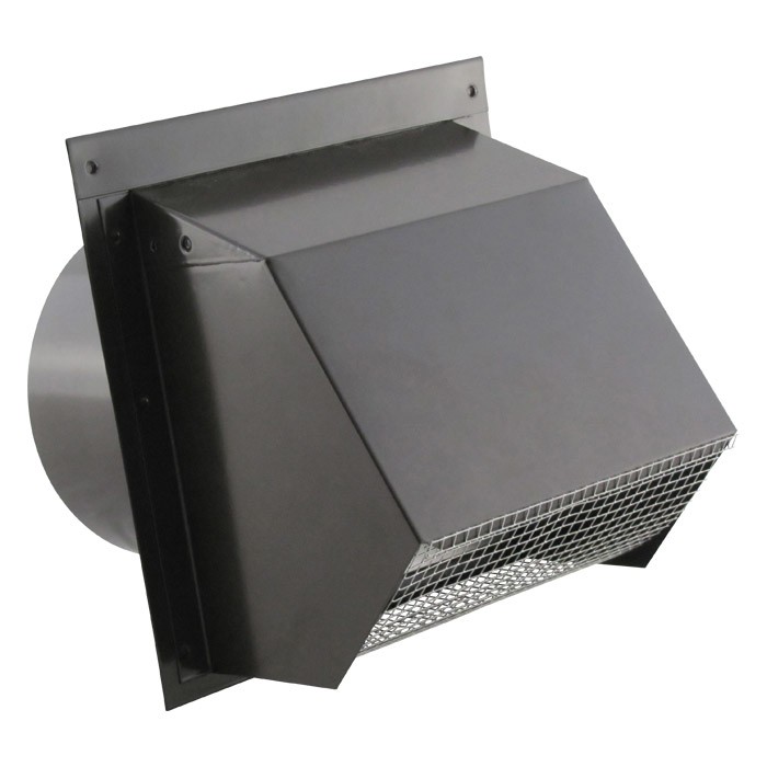 Hooded 6 inch Wall Vent + Screen/Damper - Powder Coat Black | FAMCO