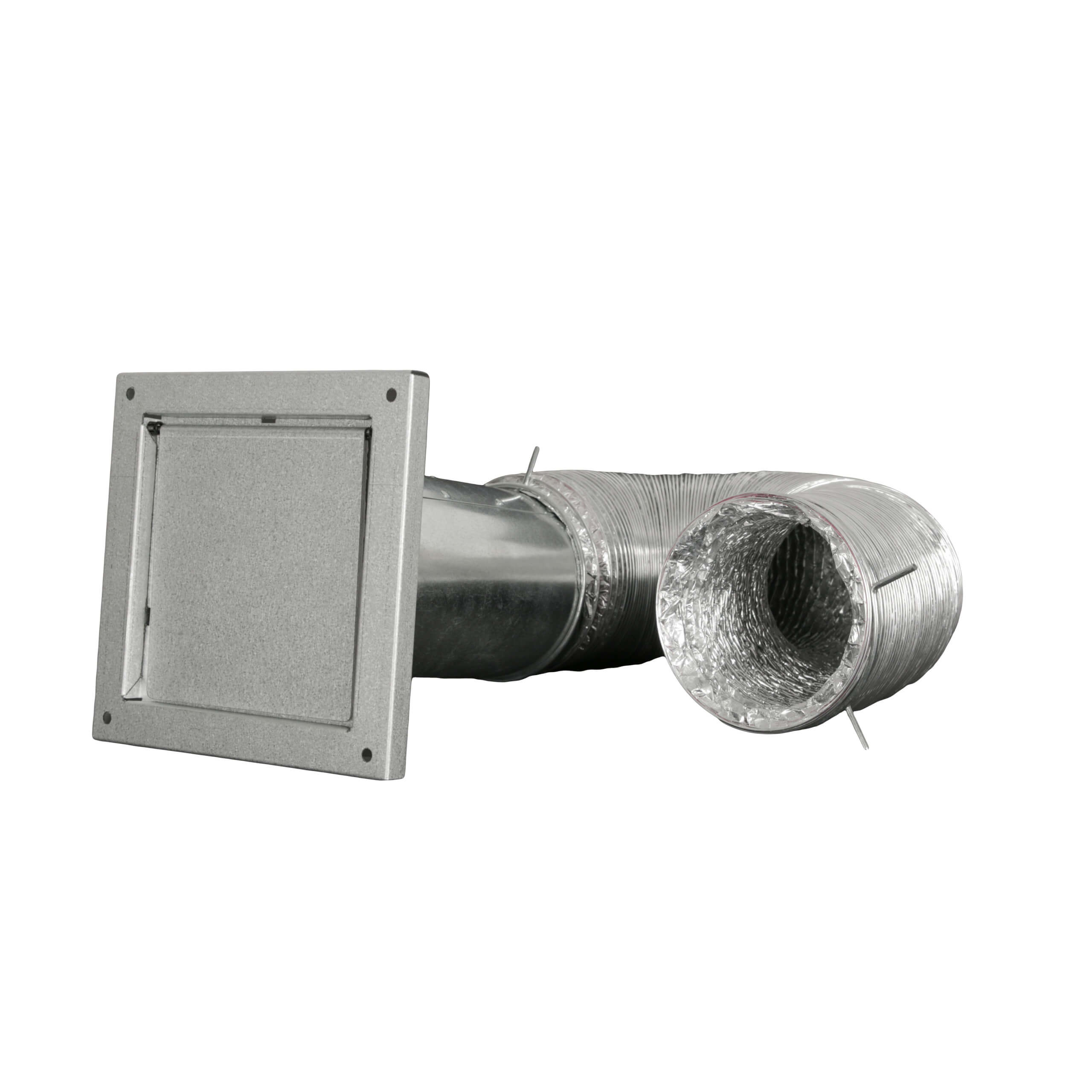 Closed view of FAMCO Dryer Vent Kit with Flush Mount Zinc-Aluminum Metal Wall Vent.