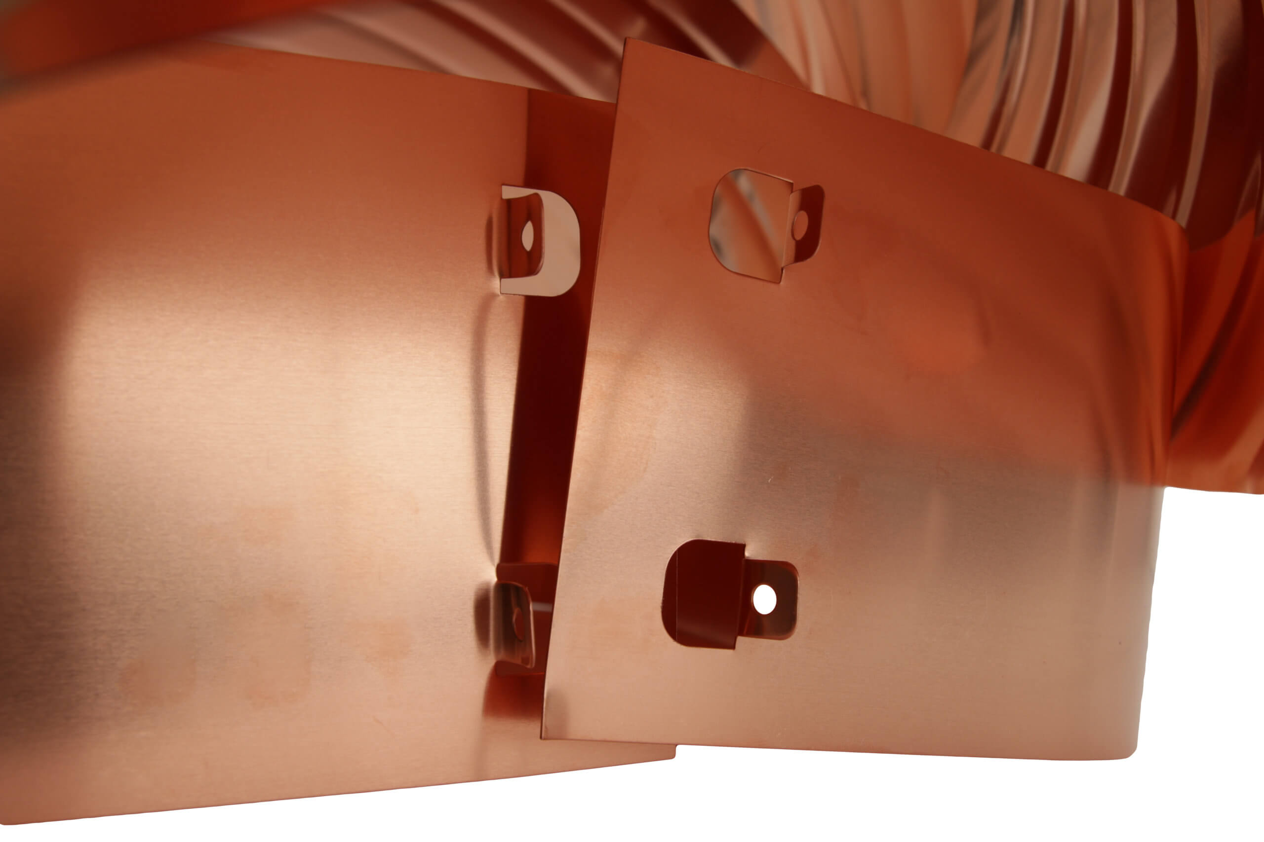 Side shot of square flue vacuum cap in copper.