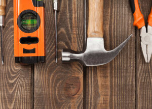 tools on a wooden background