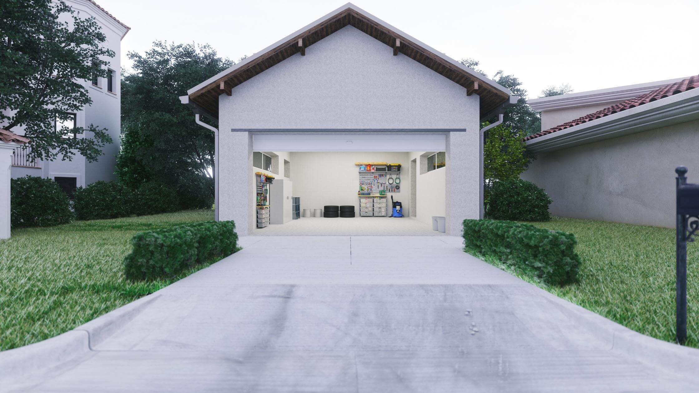 home with open garage door