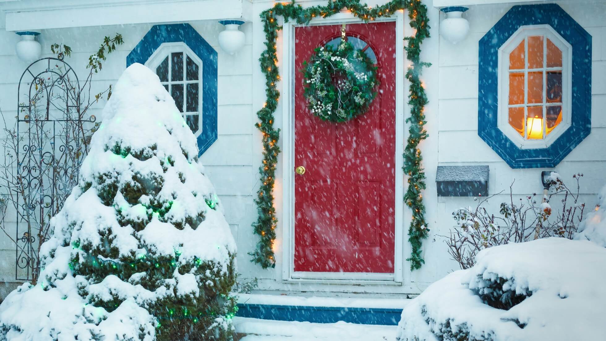 home in winter front door